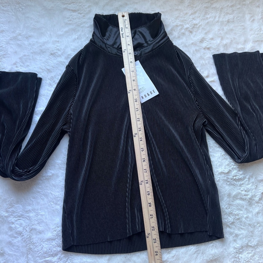 RO & DE Black Plisse Pleated Button Down Long Sleeve Blouse AGU9039T NWT Small - Picture 8 of 13